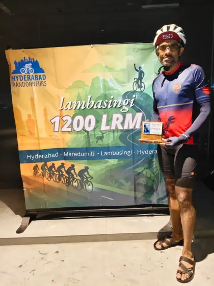 A finisher of the Lambasingi 1200K LRM, organized by Hyderabad Randonneurs. We celebrate the achievements of our riders wherever they choose to test their limits.