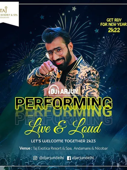 I was honored to headline the New Year's Eve 2k22 celebration at the Taj Exotica Resort & Spa in the Andamans. This event shows my experience handling major holiday celebrations at premium, five-star venues.