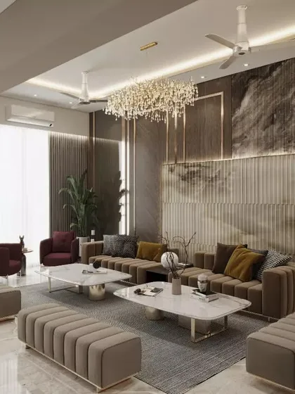 This living room is a testament to meticulous detailing. With a palette of rich browns and layered textures, we created a space that feels grand and opulent. The sculptural art and statement chandelier are curated to live in, not just to be admired.