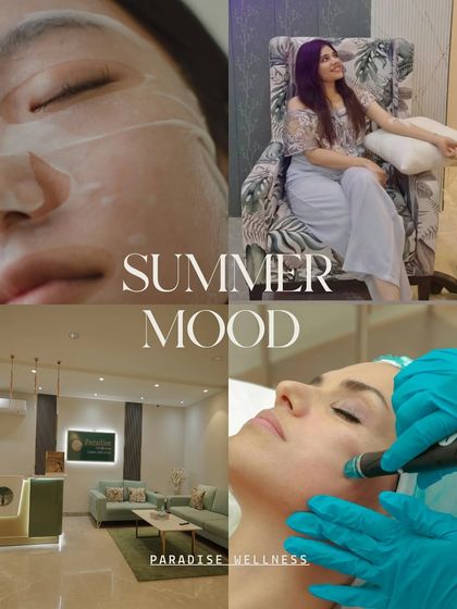 My summer moodboard is all about that Paradise Wellness energy. It's a vibe of glowing skin from HydraFacials, boosted energy from IV drips, and relaxing self-care Sundays.