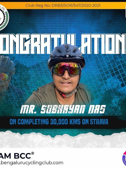 Congratulations to Mr. Subhayan Das on completing 30,000 kms on Strava. Your consistency is key.