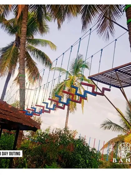 This is another perspective of our adventure course, showing the sturdy construction and beautiful natural setting among the palm trees. It’s an exciting feature for any school day outing package.