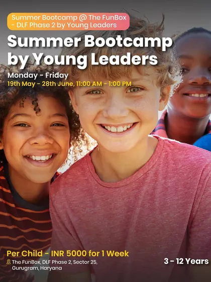 A Summer Bootcamp by Young Leaders at The FunBox, focusing on leadership skills and fun for kids aged 3-12.