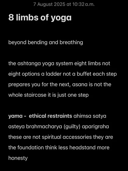 The 8 Limbs of Yoga are a ladder, not a buffet. It starts with Yama (ethical restraints) like honesty, not spiritual accessories.