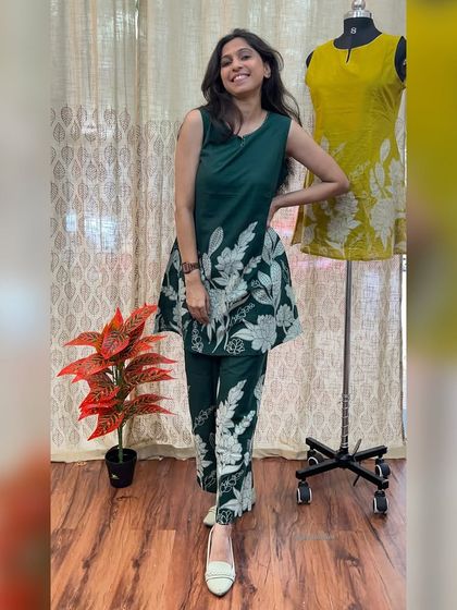 Our festive drop is here. This sleeveless green and white floral co-ord set in a peplum style is a beautiful choice for any celebration.