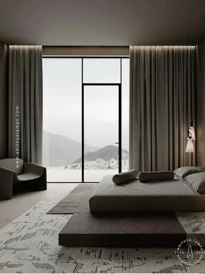 This bedroom uses our profile lights for curtain pelmet lighting. The hidden light source casts a soft, downward glow, highlighting the texture of the curtains and adding a layer of warmth and ambiance to the room.