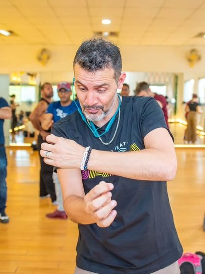 Diego in his element, breaking down the details of arm work and body movement during the Mambo and Dominican Bachata workshop. It's this level of detail that elevates a dancer.