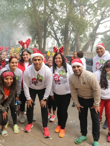 The whole squad celebrating our last workout of the year with a fun, festive theme. The smiles and laughter are just as important as the sweat.