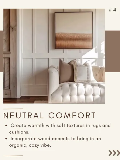 For neutral comfort, I used simple wainscoting. The clean lines of the paneling are warmed up by soft textures in the rug and cushions and organic wood accents.