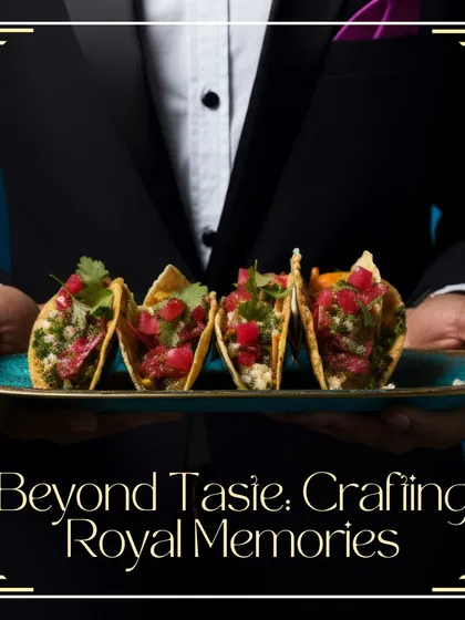 My service goes beyond just taste; I craft royal memories. A member of my professionally dressed staff presents a tray of freshly made tacos, showcasing the elegant and attentive service your guests will receive.