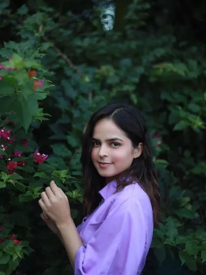 A close-up of the soft pink makeup look on Palak Sindhwani. This shows the subtle blending and natural finish that creates a gentle, romantic feel.