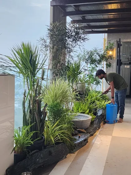 Our service doesn't end after installation. Our dedicated maintenance team provides regular care, like seen here in this balcony rock garden, to ensure your green space thrives.
