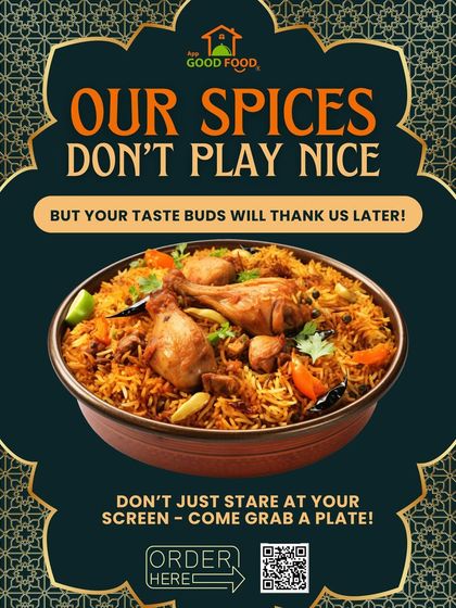 Our spices don't play nice, but your taste buds will thank us later. Don't just stare at your screen, come grab a plate of our bold and flavorful biryani.