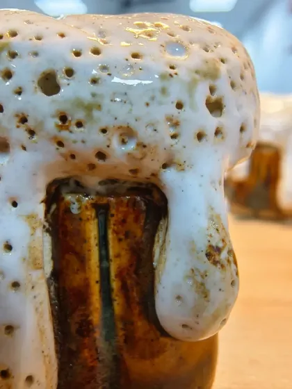 Look at the incredible texture on the "foam" of this ceramic beer mug. Our students learn various techniques to manipulate clay and glazes to achieve realistic and interesting surface effects.
