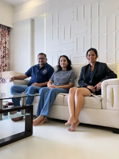 Another happy moment with my clients, relaxing in their newly designed living room. Their trust and collaboration were key to this project's success.