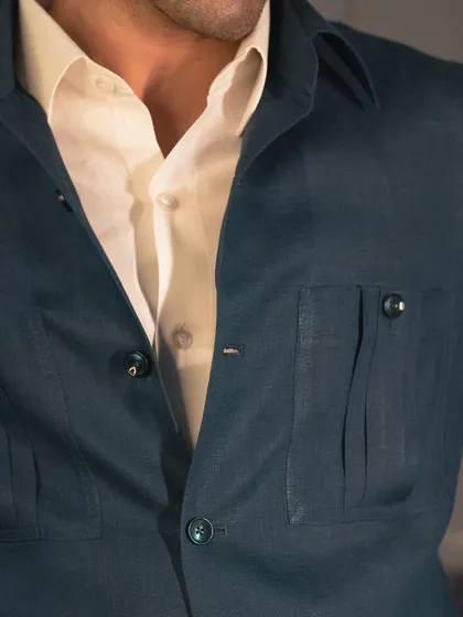 Stay cool, stylish, and ready to flaunt with our deep blue safari overshirt, a perfect summer vibe.