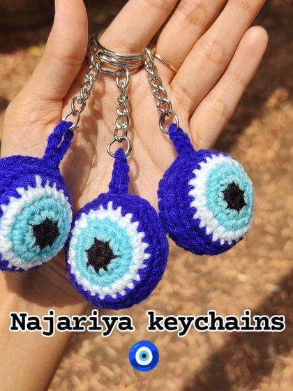 My 'Najariya' or evil eye keychains, designed to bring good vibes and protect against bad energy.