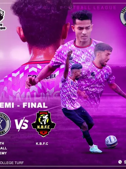 Semi-final showdown in The Sunday Football League. This poster announces our big game against K.B.F.C at KES College Turf.