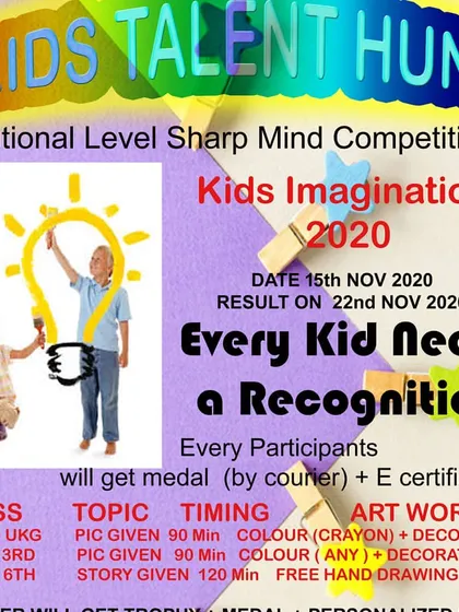 This poster for our 'Kids Imagination' competition shows how I structure events. I provide clear themes and age groups, and importantly, I ensure every single participant gets a medal and an e-certificate for their effort.