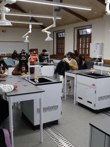 Students and teachers using the newly designed, flexible science lab, a space now perfectly suited for contemporary, hands-on pedagogy.