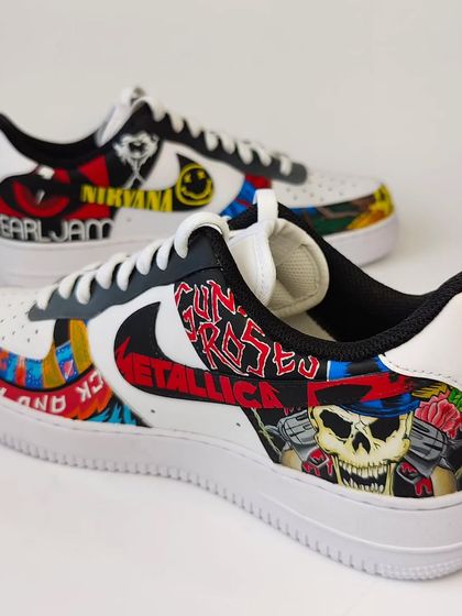 The Rock and Roll Force 1s! This side features artwork from Guns N' Roses, Metallica, and ACDC. A heavy-duty pair for a true rock fan.