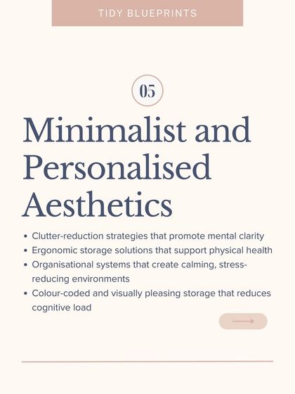 Another key trend for 2025 is minimalist and personalized aesthetics. This involves creating calming, stress-reducing environments with color-coded and visually pleasing storage.