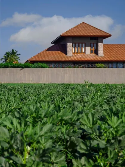 This home is set against a field of green, emphasizing its connection to the agricultural landscape. Our design ensures the transition from the cultivated garden to the surrounding nature is gentle and harmonious.