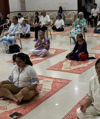 A moment of quiet meditation during our session with the senior citizens from Goodfellows. It is a reminder that the peace of Yoga is accessible to everyone, at any stage of life.