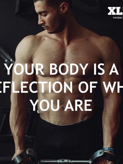 Your body is a reflection of who you are. A motivational quote with a picture of a strong, focused athlete.