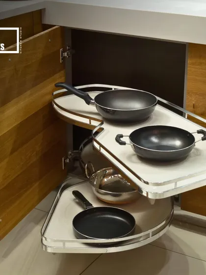 Our corner solutions, like this swing-out unit, make sure no space is wasted. It brings the contents of a deep corner cabinet right out to you.