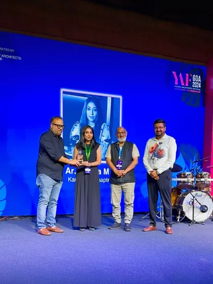 Our Principal Architect, Ar. Milana M V, accepting the Young Architect of the Year Award at the Young Architects Festival 2024 in Goa. This moment on stage represents a culmination of our team's collective effort and our unwavering commitment to pushing the boundaries of architectural innovation.