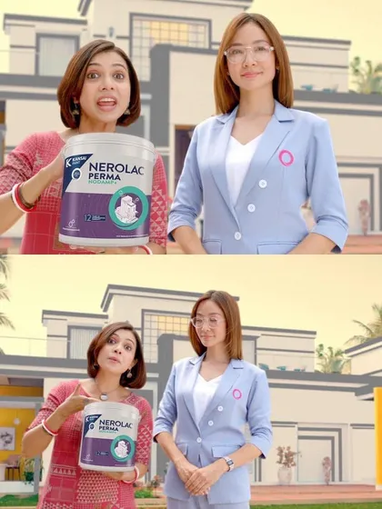 The final scene from the Nerolac ad, where the makeup for both characters is clean, bright, and camera-ready.