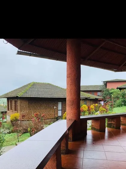 A view of the cottages at our Amboli ashram from a covered veranda. This is a place to rest, study, and absorb the peaceful vibrations of the ashram.