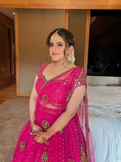 Another angle of the bride at her Mehendi, looking beautiful and radiant.