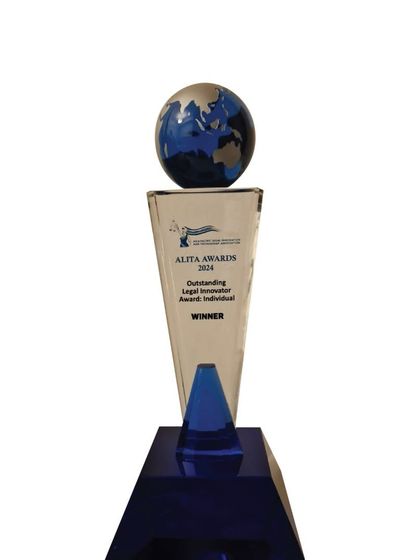 The trophy for the 'Outstanding Legal Innovator Award' from the Asia-Pacific Legal Innovation & Technology Association (ALITA), won by our Chief Innovation Officer.