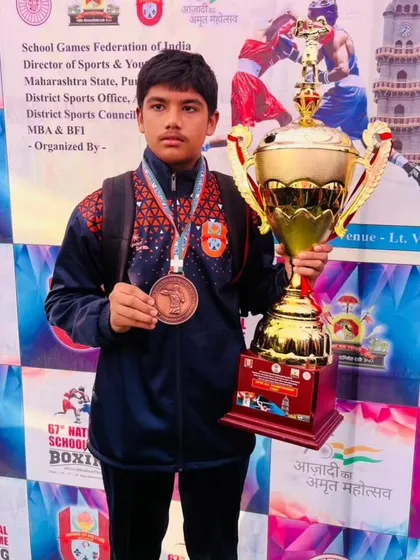 Pradyan Wargat with his bronze medal and trophy from the School Games Federation of India (SGFI). A national-level achievement for our young champion.