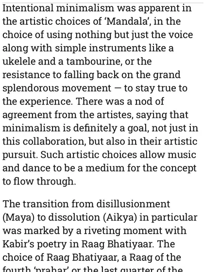 The review notes the "intentional minimalism" of 'Mandala', our choice to use just the voice and simple instruments to stay true to the raw, emotional experience.