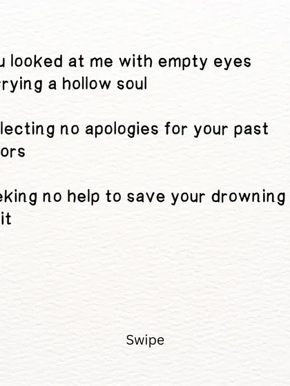 A poem about encountering someone from a healing past. It speaks of empty eyes and the mourning of a lost goddess.