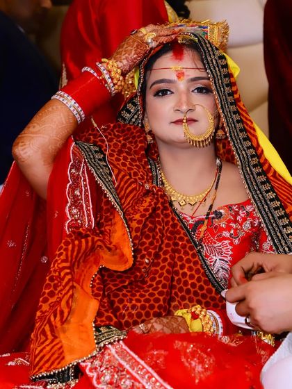 A traditional ceremony look for my bride Swati. The yellow and red combination is so vibrant and auspicious.
