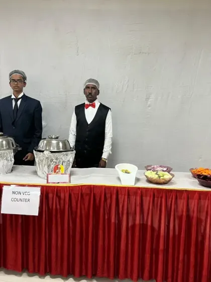 A dedicated non-veg counter with my staff, set up for a 5th birthday party. I can provide separate counters for vegetarian and non-vegetarian food as required.