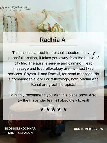 We are so grateful when our guests share their experiences. This review highlights the serene aura of our salon and the skill of our therapists in providing head massages and foot reflexology.