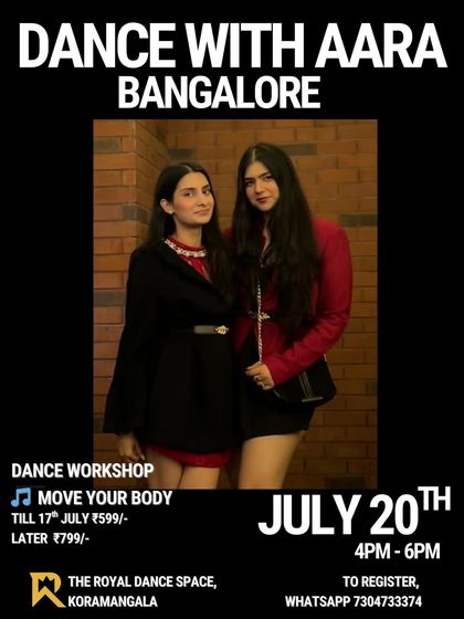 Poster for a Bollywood Freestyle workshop with the dynamic duo 'Dance with Aara' on "Move Your Body".