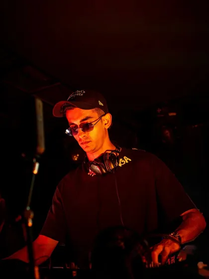 A close-up shot while I'm in the mix, selecting the next classic track to keep the party going.