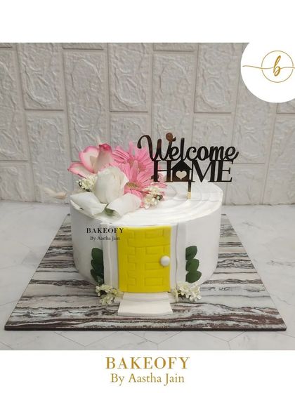 A sweet beginning in a new nest. This "Welcome Home" cake was a fresh mango flavor, designed to look like a charming little house.