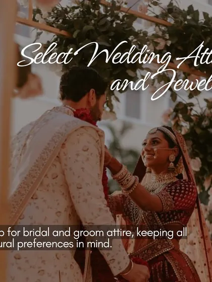 A checklist item for the couple: selecting wedding attire and jewelry that aligns with cultural preferences and personal style.