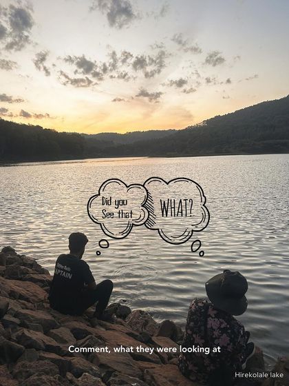 A quiet moment by Hirekolale Lake in Chikmagalur. What were they looking at? Maybe the sunset, maybe the reflection of the sky, or maybe just finding peace in the stillness.