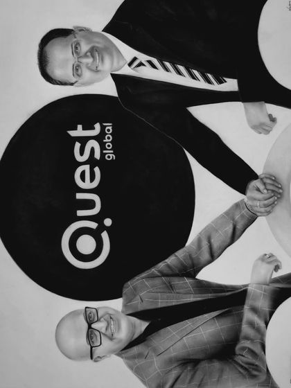 The final drawing for Quest Global, featuring its CEO and President. This was drawn on a large A1 size paper.