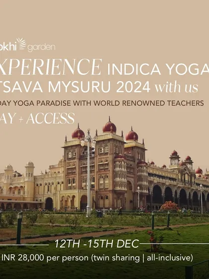 I am so happy to partner with the Indica Mysuru Yoga Utsava, a true paradise for any yoga lover. This image captures the magnificent backdrop of the Mysuru Palace for this festival. I have created a special all-inclusive package for our community to experience this event, which includes your stay and full access to learn from world-renowned teachers.