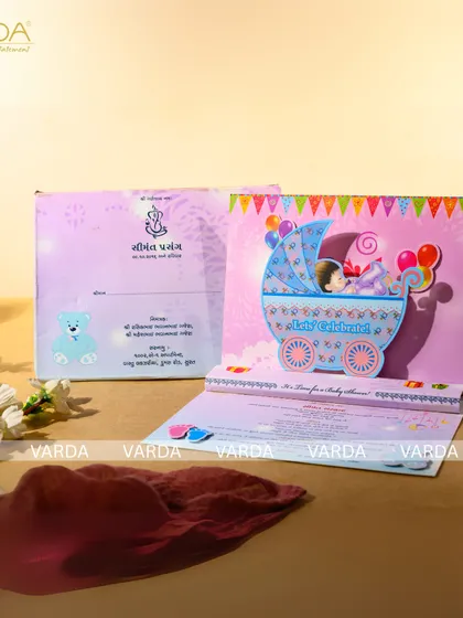 Welcome a new arrival with a delightful pop-up baby shower invitation. The charming 3D baby pram design brings a sense of joy and playfulness, setting a sweet and celebratory tone for the special day.