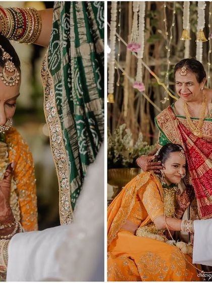 An emotional moment as the bride receives blessings from an elder.